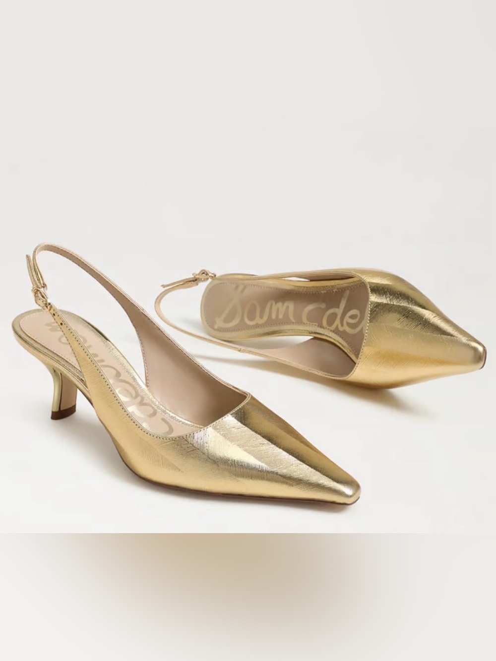 Bianka Slingback Pump gold metallic jute croc texture slingback heels size 9
New